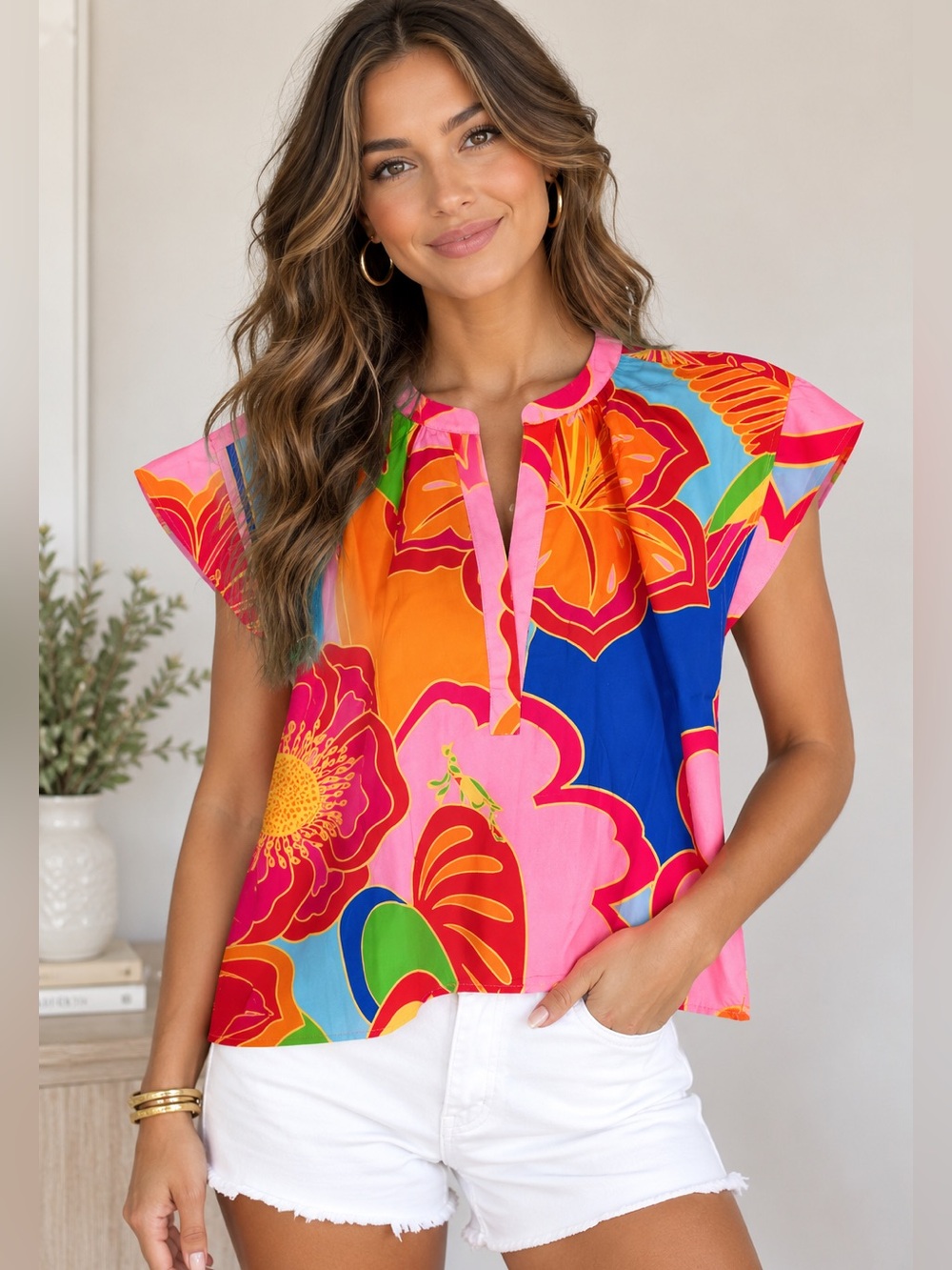 Maude Vivante Joy Big Florals Top Size M NWT Colorful Tropical Blouse